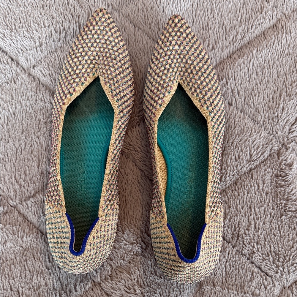 Rothy's Women's Houndstooth Flats in Tan and Blue